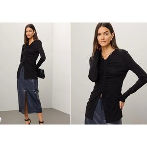 Proenza Schouler White Label Womens Ruched Top Long-Sleeve Black Size 4